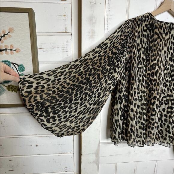 GANNI 36/4 Animal Print Georgette Blouse Oversized Pleated Flowy Puff Sleeve Top - Picture 3 of 11